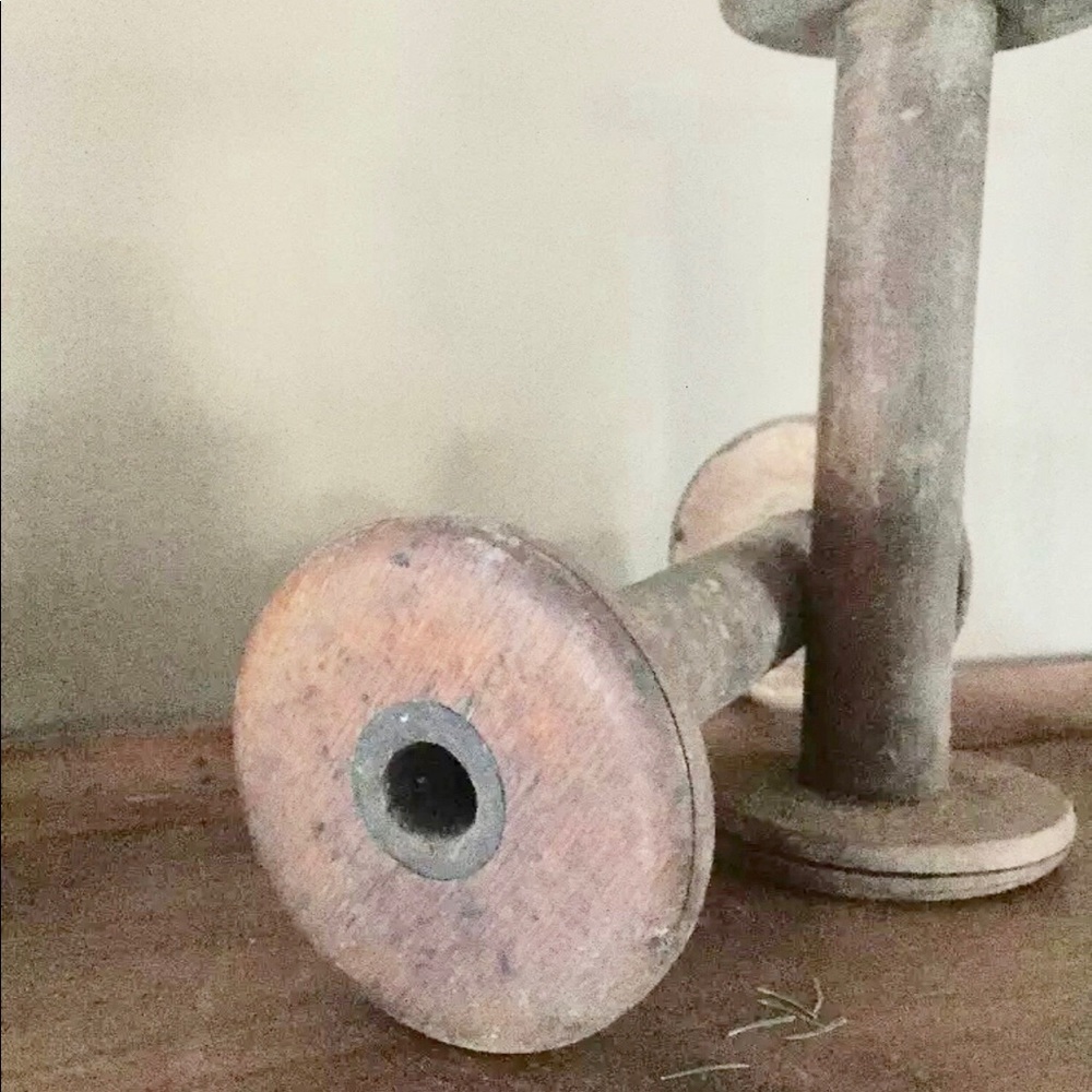 Vintage Carpet Mill Wooden Spools Pair Farmhouse Decor BoHo